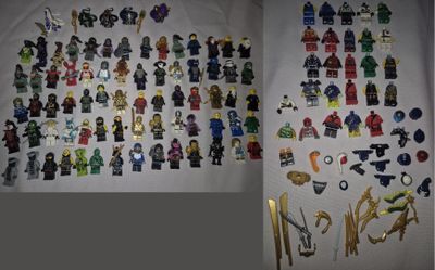 many different lego figures displayed on a white surface