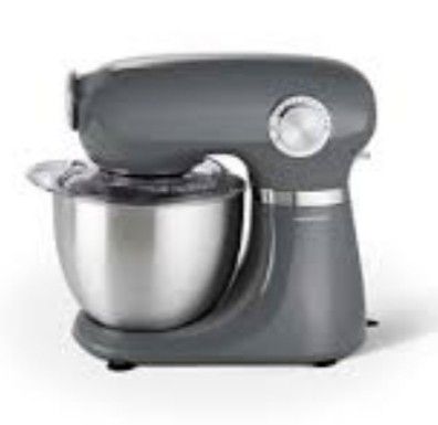 an image of a grey mixer with a bowl on top of it