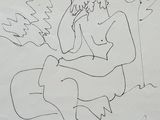 a drawing of a woman sitting in a chair
