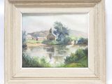 une image représentant un tableau représentant une ferme au bord d'une rivière