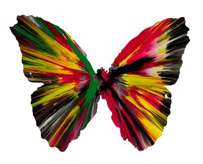 butterfly made of multicolored feathers on a white background