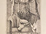 drawing of a man with a beard and a hat holding a cat