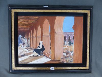 tableau représentant une femme assise sous le porche d'un immeuble