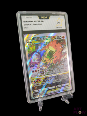 a close up of a pokemon card in a plastic holder