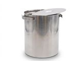 a large stainless steel pot with a lid on a white background