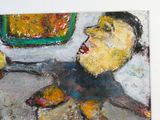 un tableau représentant un homme tenant une banane à la main