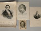 trois anciens portraits gravés représentant des hommes et des femmes, dont un portrait d'un homme et d'une femme
