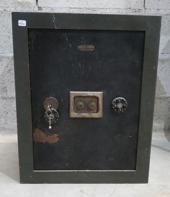 a black safe box sitting on a table