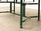 a table that has a tennis racket on top of it