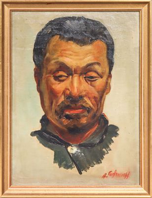 painting of a man with a mustache and a moustache in a gold frame