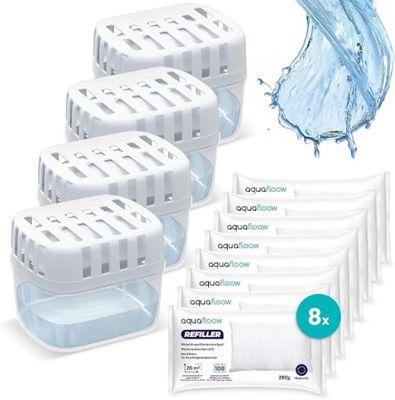 six paquets de purificateurs d'eau Aquaflow accompagnés de 8 sachets de cartouche filtrante