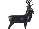 a black sculpture of a deer standing on a black base
