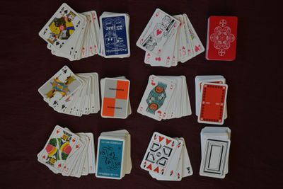 Lot de six jeux de 52/52, Réclame ou Publicitaire, boite cri…