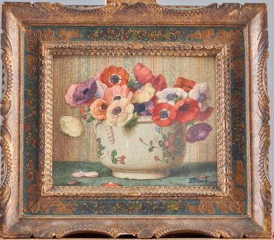 a picture of a painting of flowers in a vase