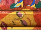 a painting on the side of a bench that has a picture of two people on it
