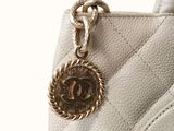 chanel white quilted lambskin tote bag with gold hardware