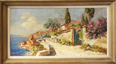 an image of a painting of a house by the water