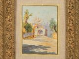 a painting of a street scene in a gold frame