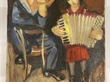 an oil painting of a man and a woman playing an accordion