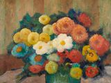 une peinture de fleurs dans un vase sur une table