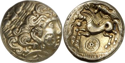 a silver coin with an image of a horse on it