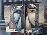 deux tableaux représentant un homme et une femme, sur lesquels figurent des oiseaux