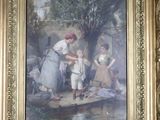 a picture of a painting of a woman and two children