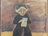 une peinture à l'huile représentant une femme assise dans un fauteuil en train de lire un livre