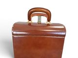 brown leather briefcase on white background with clipping for handle
