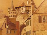 a picture of a painting of a street in a town