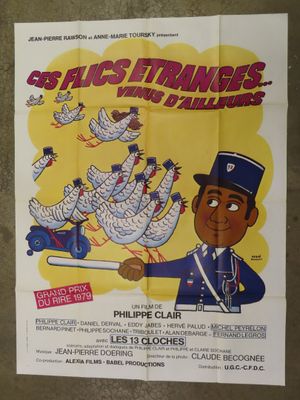 french poster for the film les flos etranges with a cartoon of a man in a top hat holding a sword