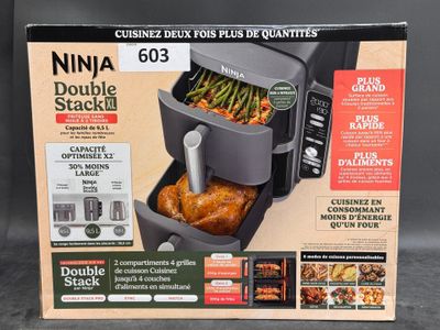 boxed box of ninja double stacker with chicken and vegetables in it