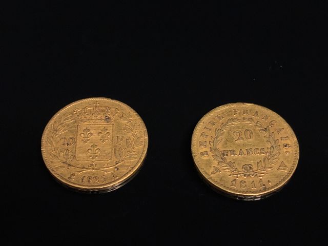 Deux pièces de monnaies en or à valeur faciale de vingt francs (2...