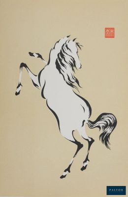 peinture à l'encre de Chine représentant un cheval se cabrant sur ses pattes arrière