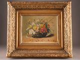 an image of a painting of flowers in a vase on a table