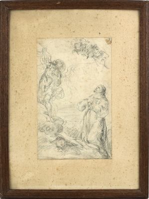 un vieux dessin représentant une femme et un homme dans un paysage