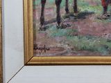 a painting of two horses standing in a field