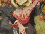 an image of a painting of a woman with a hat on her head