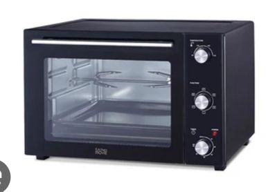 a black toaster oven that is on a white background