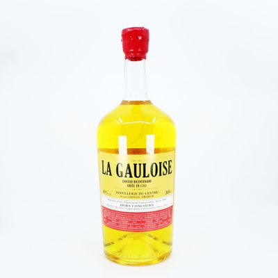 the bottle of la cauloise is sitting on a white surface