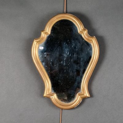 a mirror hanging on the wall with a gold frame