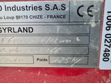 a close up of a label on the side of a red tractor