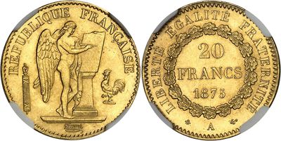 a gold coin with an image of a man holding a sword