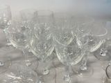 many empty wine glasses on the table ready to be served