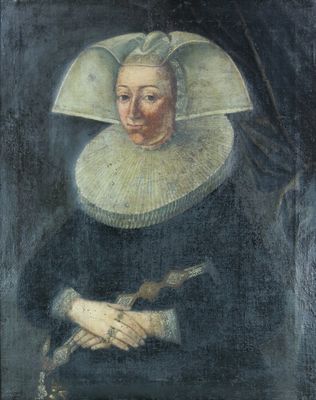 un vieux tableau représentant une femme tenant un oiseau dans la main