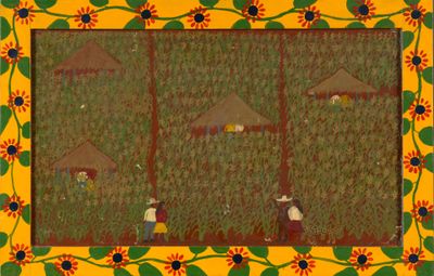 an image of a painting of people working in a rice field