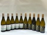 six bottles of wine lined up in a row on a white background