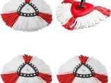 four red and white mop heads on a white background
