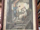 tableau représentant un homme tenant une photo encadrée d'une femme et d'un homme
