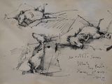 croquis représentant un chien et un chat allongés sur un canapé